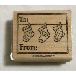 1998 Stampin’ Up! Wood Mount Christmas Stamp - To From Tag Stockings Vintage HTF